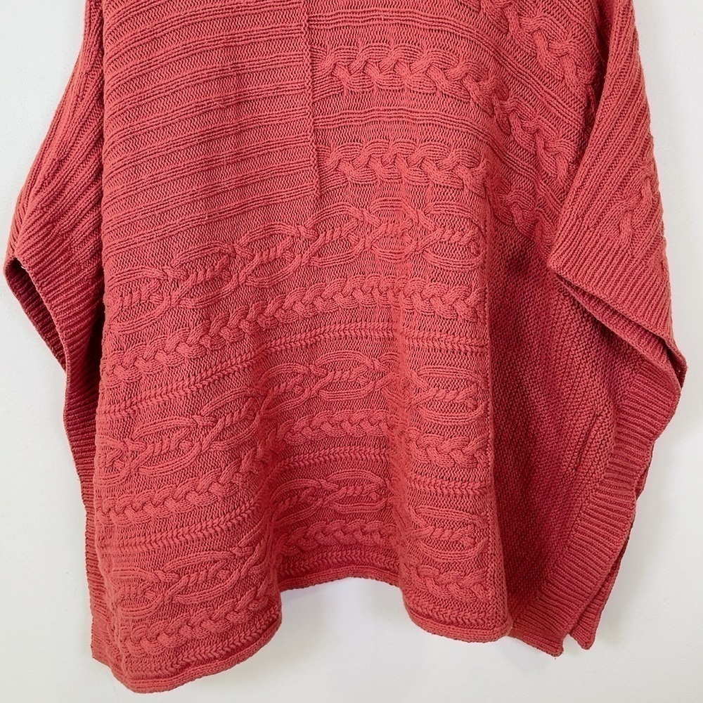 Abercrombie & Fitch Pumpkin Spice Orange Chunky Cable Knit Poncho Sweater - Picture 7 of 16